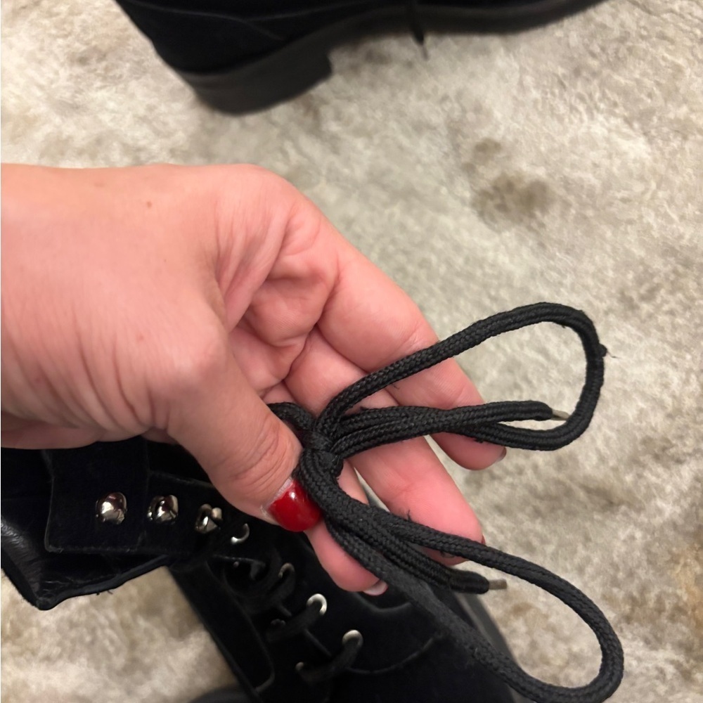 *CHANEL* Black Felt Lace-Up Moto Boot w/Leather Trim Size 41 - Picture 6 of 11